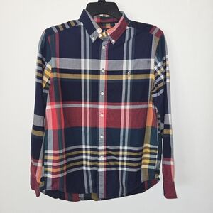 Ralph Lauren Boys Dress Shirt Blue Green Plaid Button Down L 14/16 Lg Slv Preppy